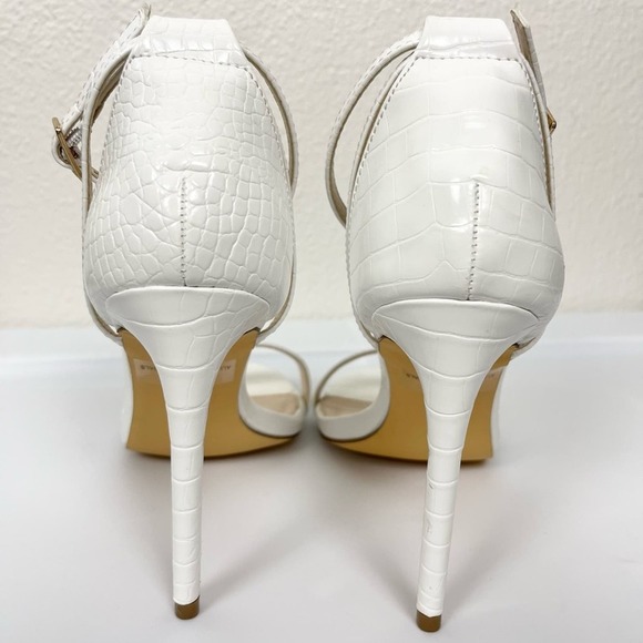 Lulus Womens 7.5 Strappy Heels Sila White Crocodile-Embossed Ankle White - Picture 6 of 12